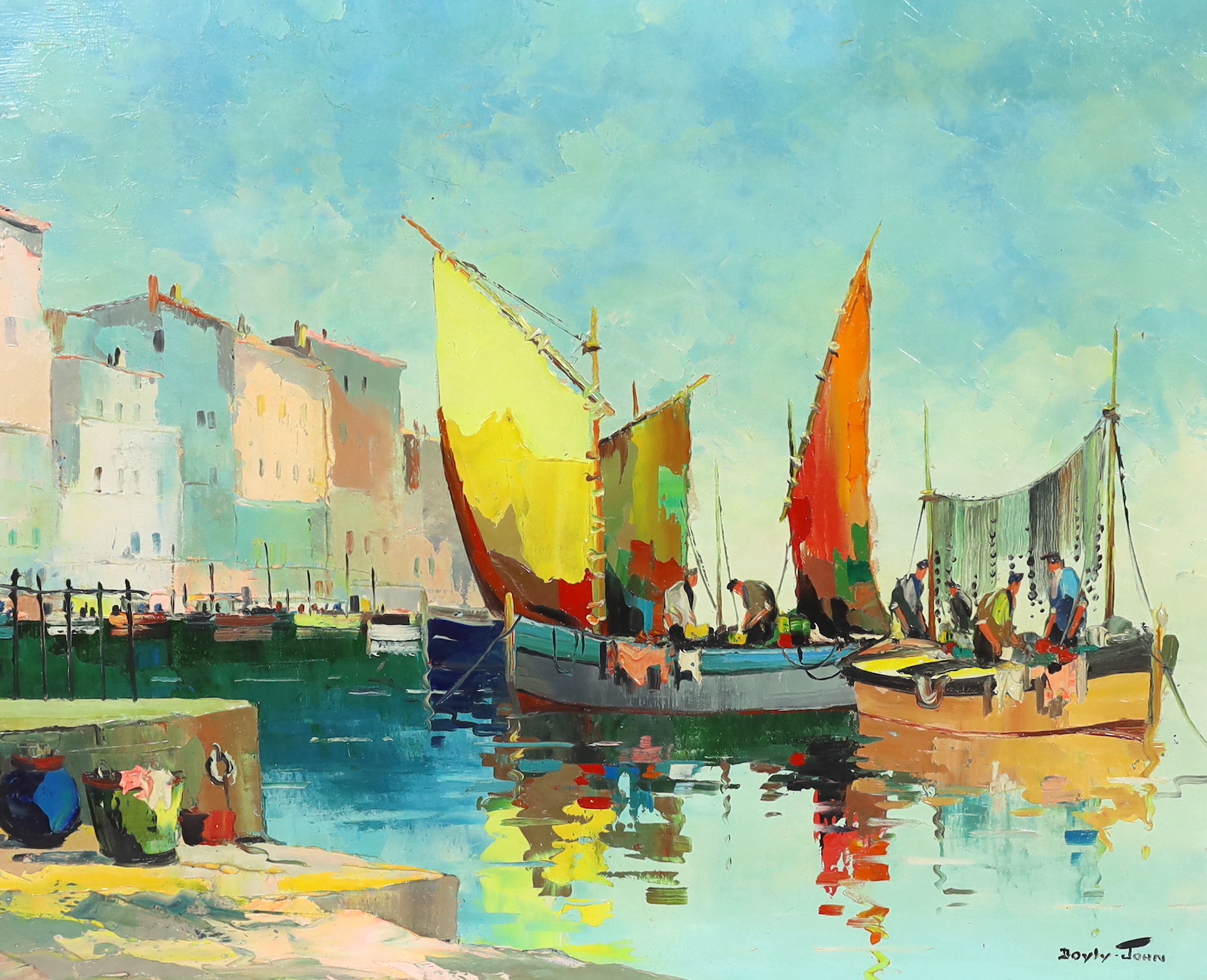 Cecil Rochfort D'Oyly John (English, 1906–1993), Fishing boats, South of France, oil on canvas, 40 x 50cm